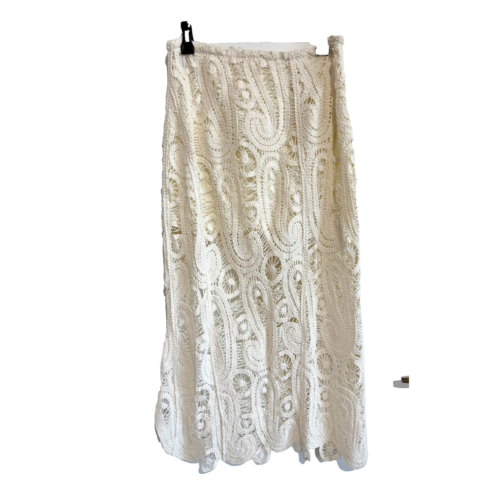 Ivory Asymmetrical crochet skirt Boho-Chic Statement Festival Resort Beech Sz-M - Picture 3 of 10